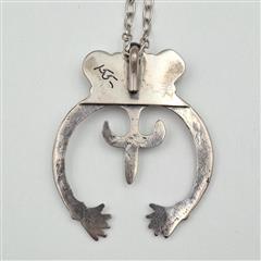 Vintage Old Pawn 925 Sterling Silver Turquoise & Coral Squash Blossom Pendant